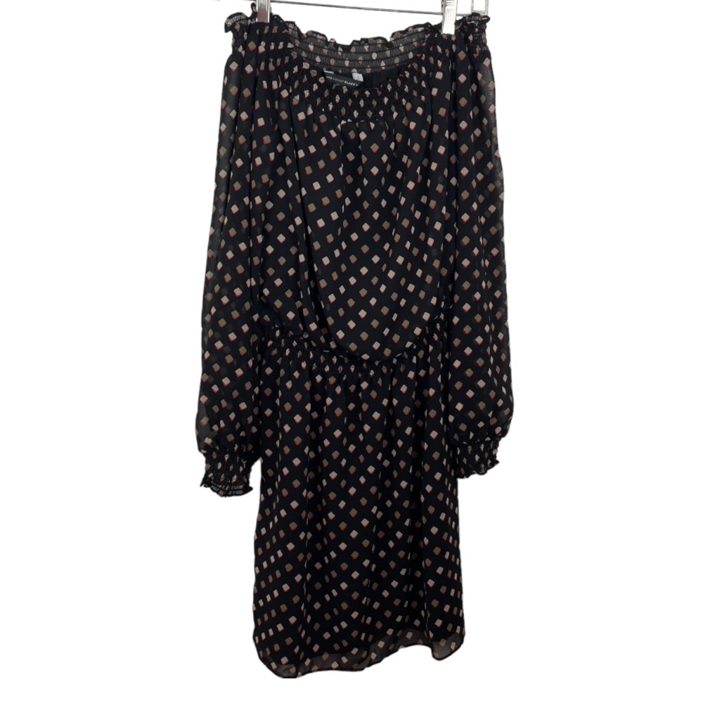 White House Black Market Black Off Shoulder Dress Geometric Pattern Long Sleeve
